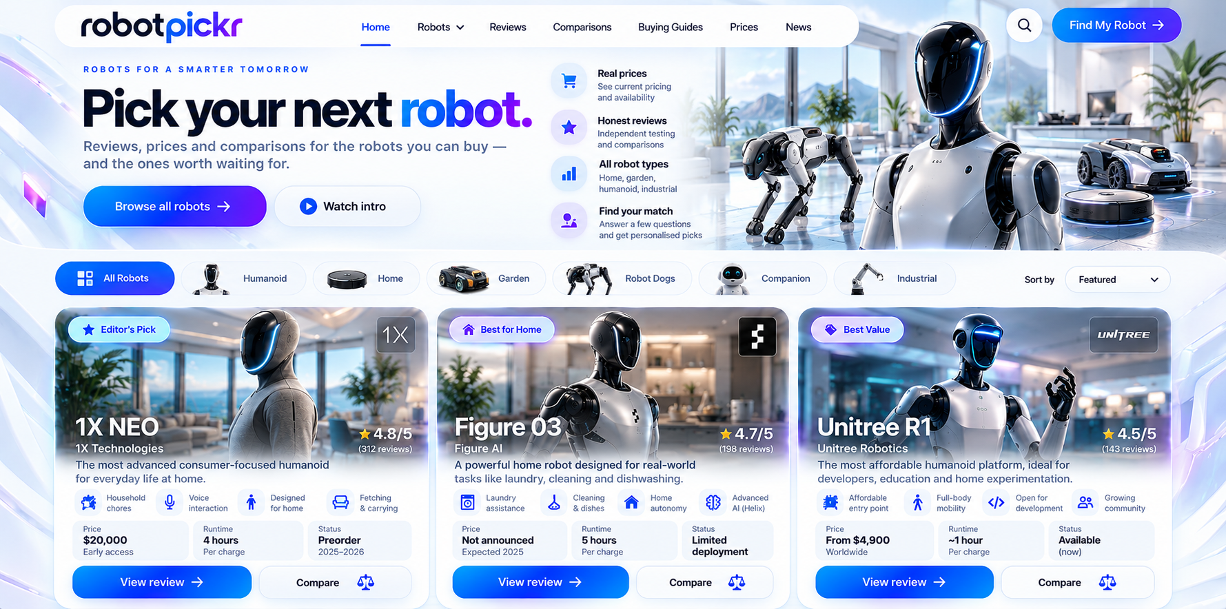 RobotPickr cinematic robot marketplace concept
